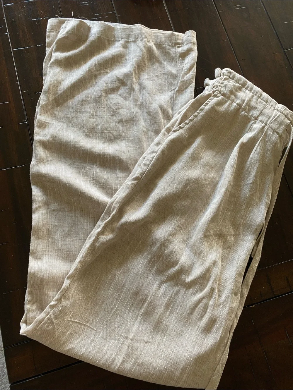 NWT Soft Linen Rayon Blend Flowy Drawstring High Waist Wide Straight Leg  M